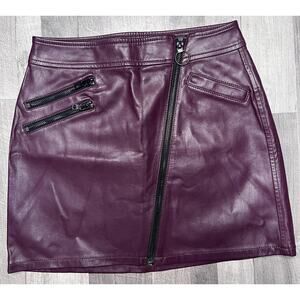 Express Burgundy Faux Leather Mini Skirt Women 00 Moto Zip Vegan Leather Y2K